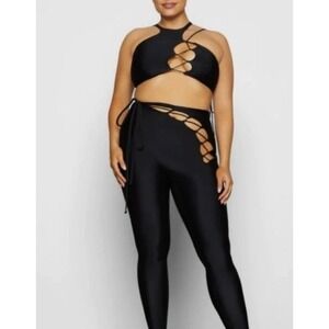 Skim Black Lace-Up Stretch Pants Small